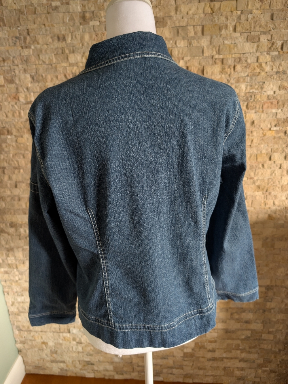 Vintage 90s Zip Up Denim Jacket Peplum Feminine Lightweight Textured Sz M image 3